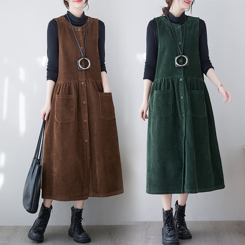 Colette Corduroy Pinafore Maxi Dress