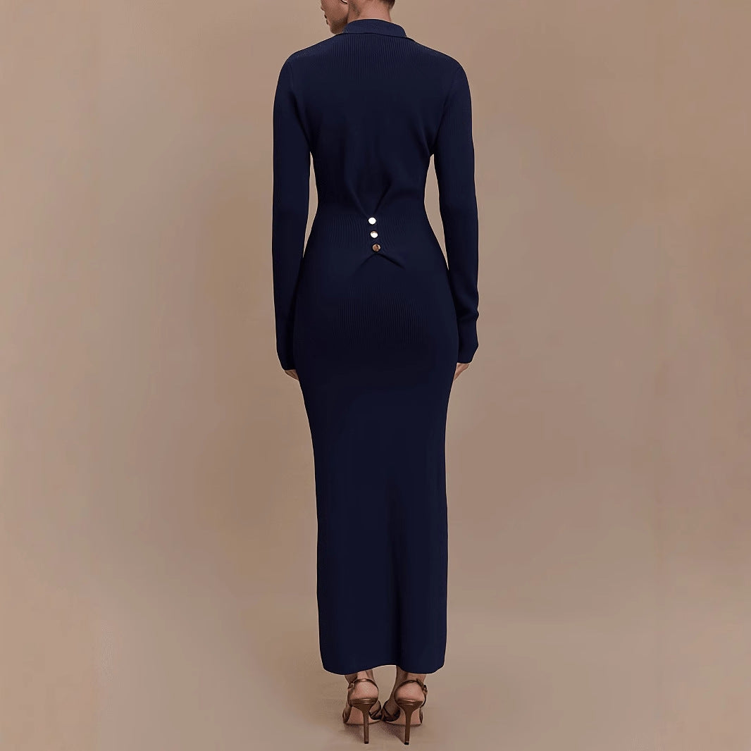 Élise Polo-Collar Knit Sheath Dress