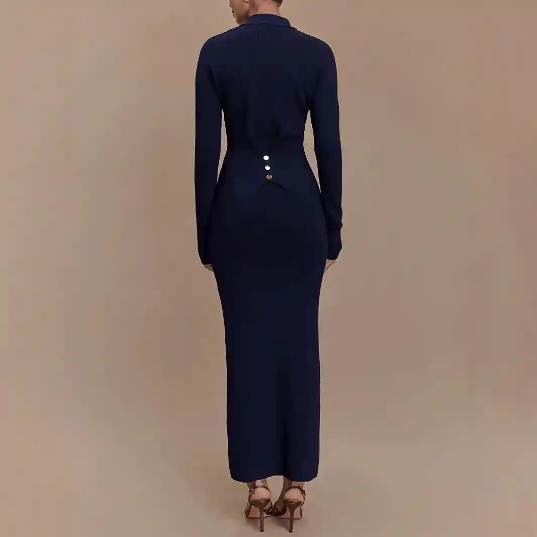 Élise Polo-Collar Knit Sheath Dress – view 2