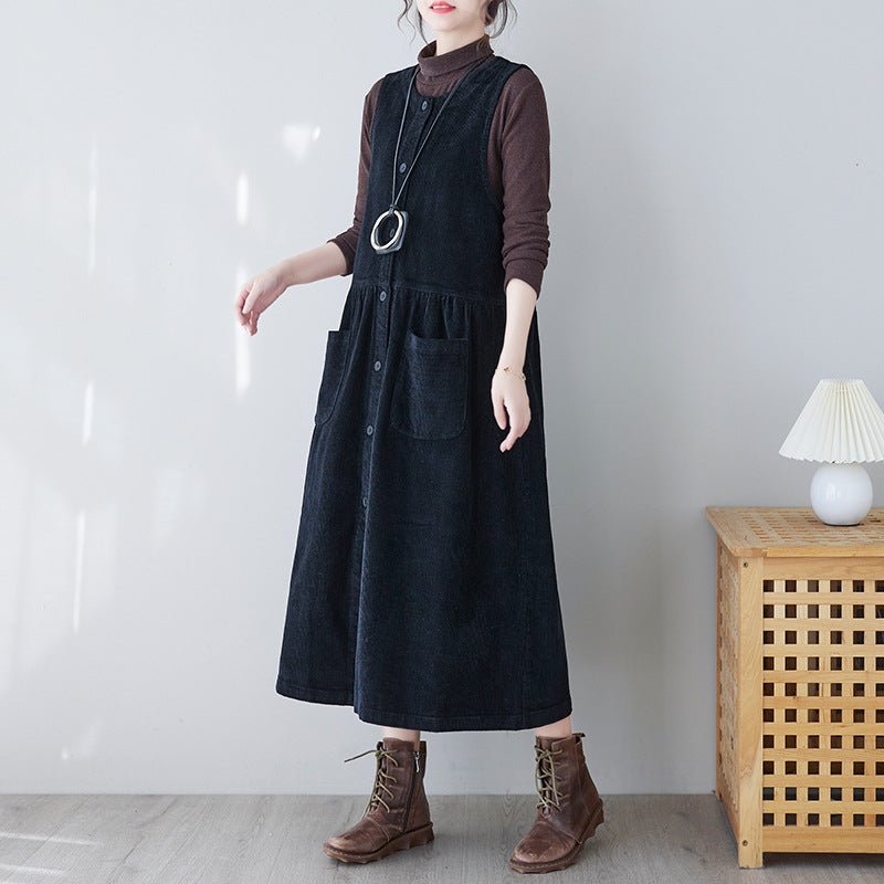 Colette Corduroy Pinafore Maxi Dress