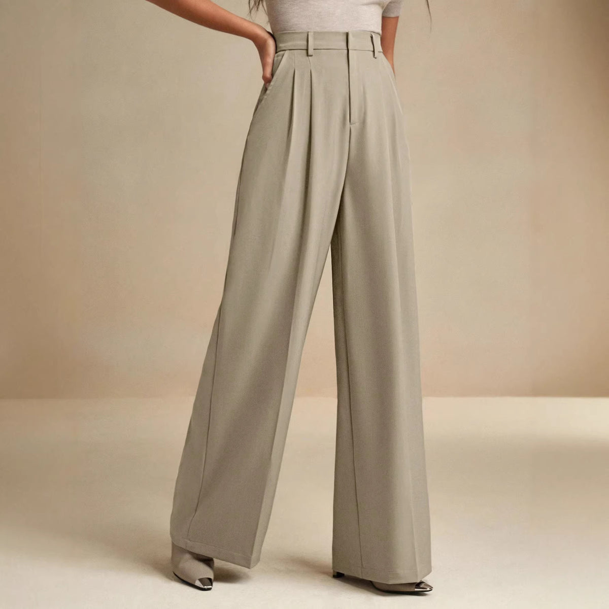 Atelier loose straight-leg polyester trouser in dark khaki, sizes S to XL