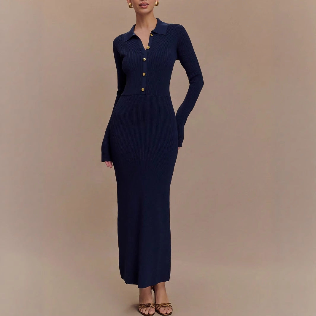 Élise Polo-Collar Knit Sheath Dress