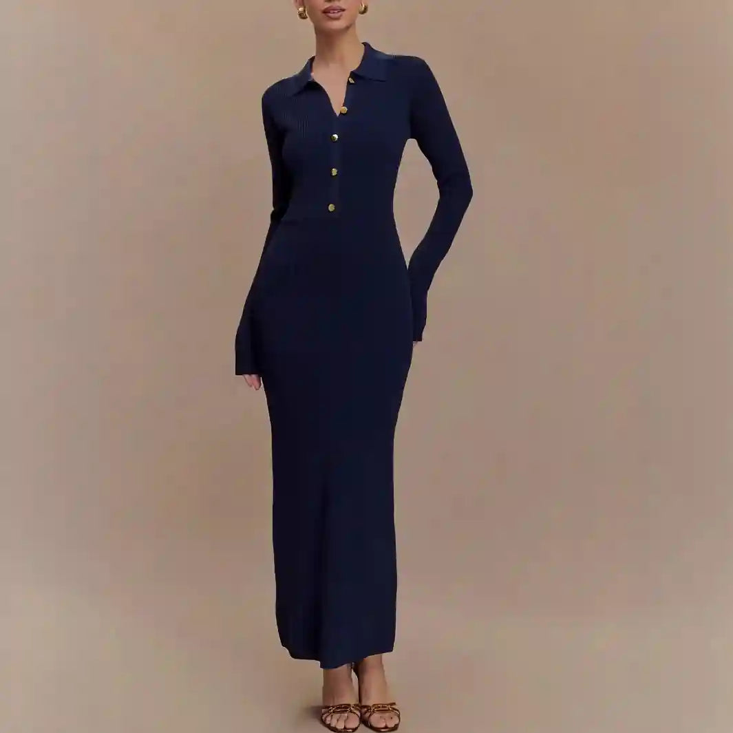 Élise Polo-Collar Knit Sheath Dress