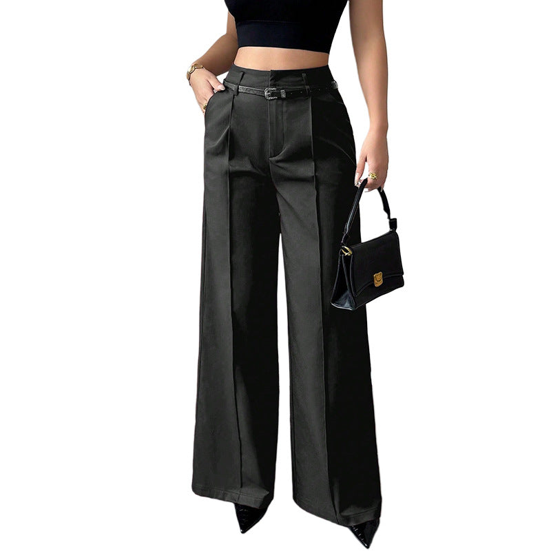 Marlowe trousers showing the straight leg and smooth polyester weave