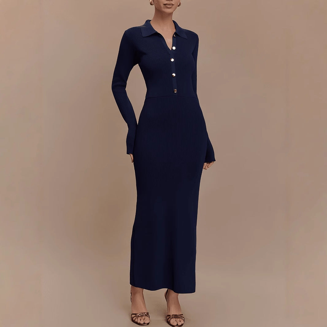 Élise Polo-Collar Knit Sheath Dress
