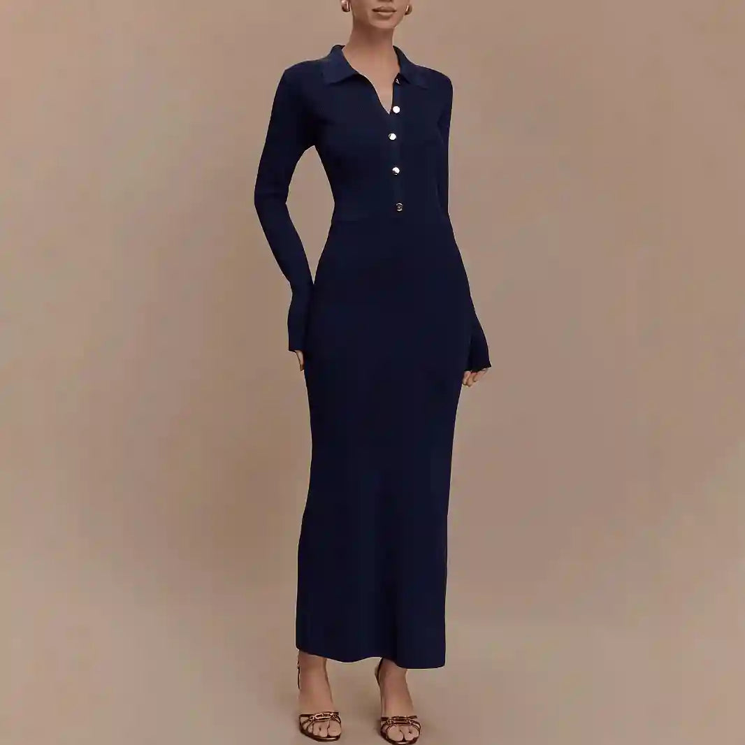 Élise Polo-Collar Knit Sheath Dress – view 4