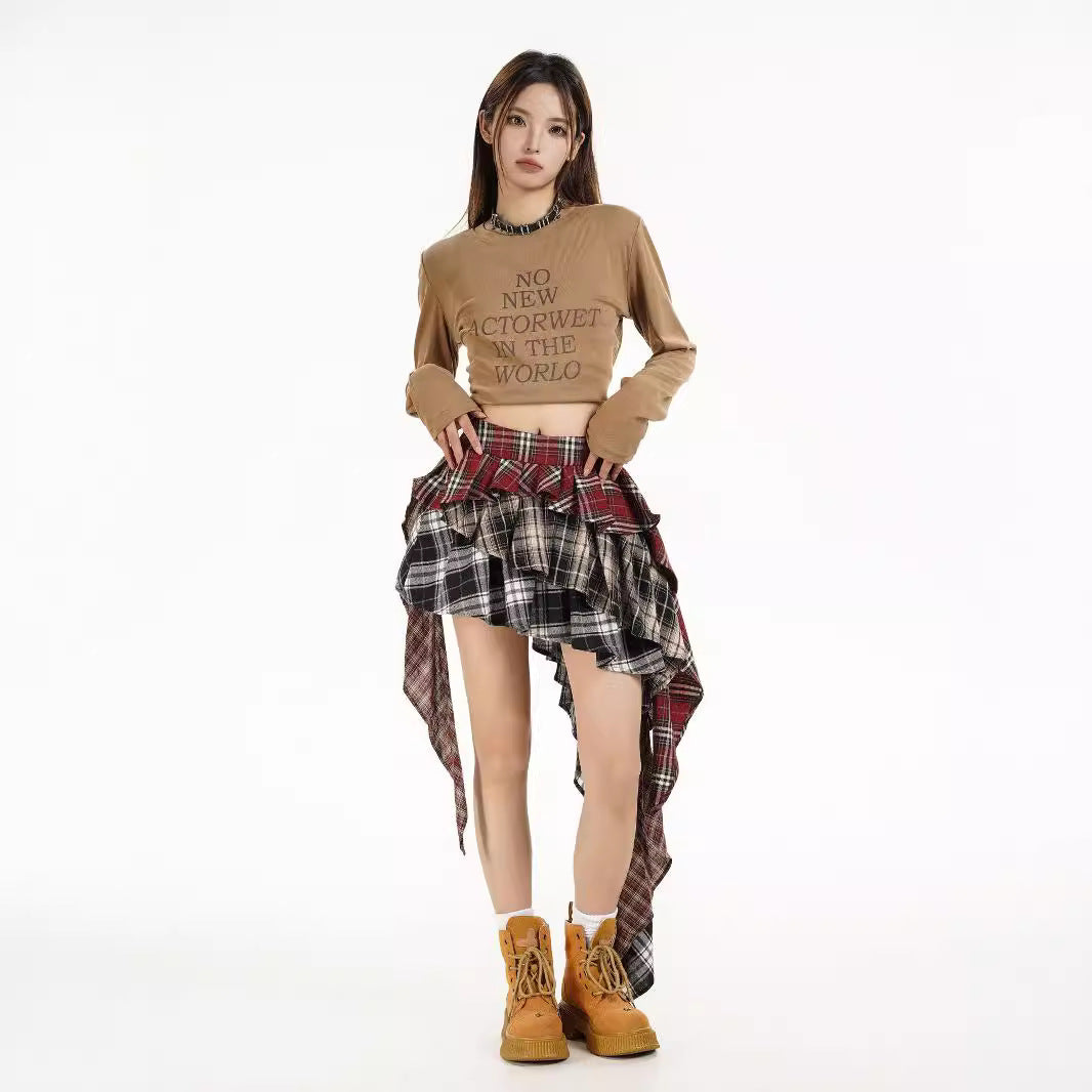 Sabine Plaid Asymmetric Mini Skirt