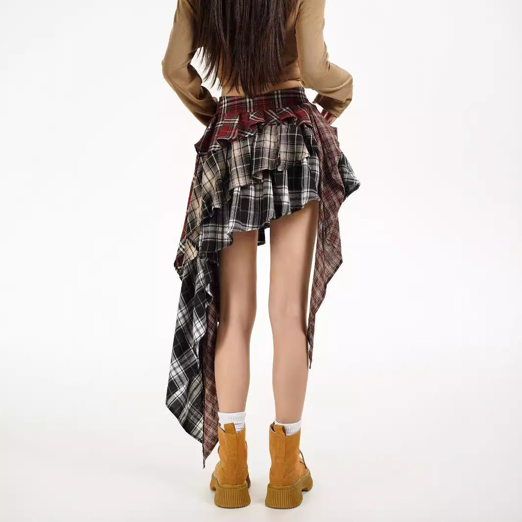 Sabine Plaid Asymmetric Mini Skirt