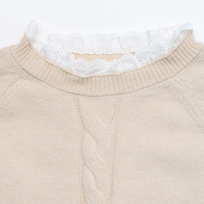 Simone Lace-Trim Cable Knit Mini Dress