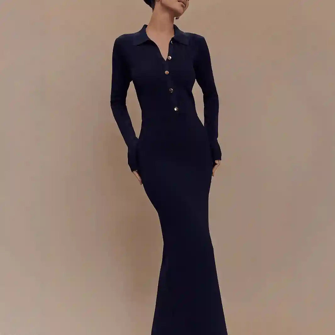 Élise Polo-Collar Knit Sheath Dress – view 3