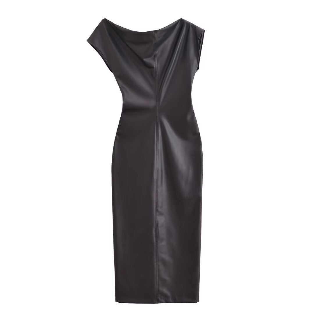 Anaïs Asymmetric Faux Leather Midi Dress