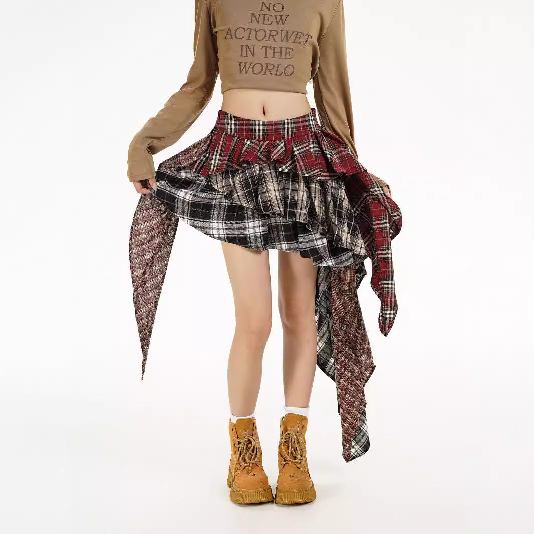 Sabine Plaid Asymmetric Mini Skirt