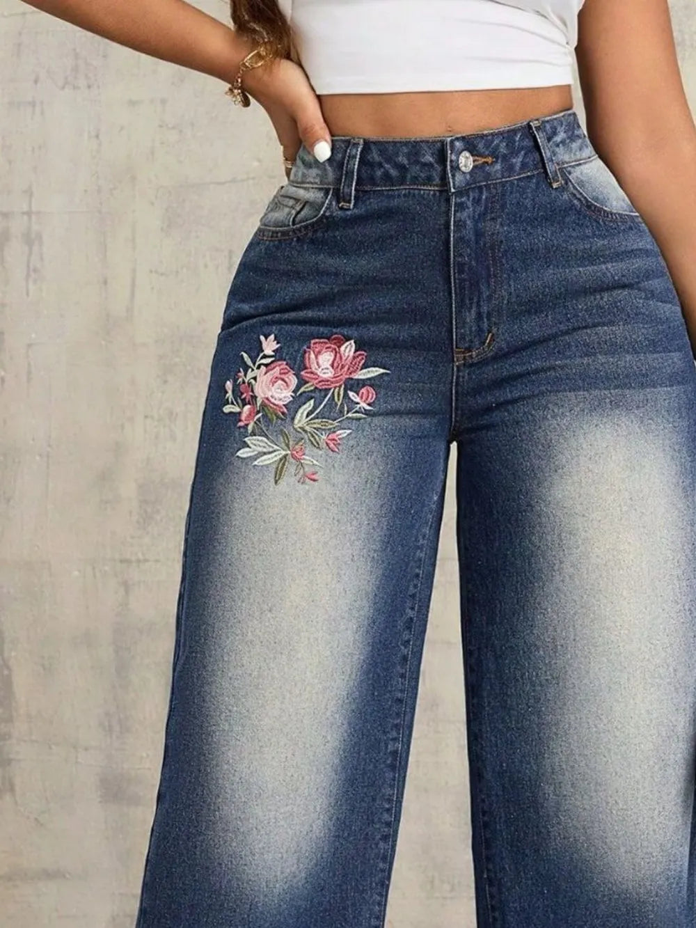 Delphine Embroidered Wide-Leg Jeans