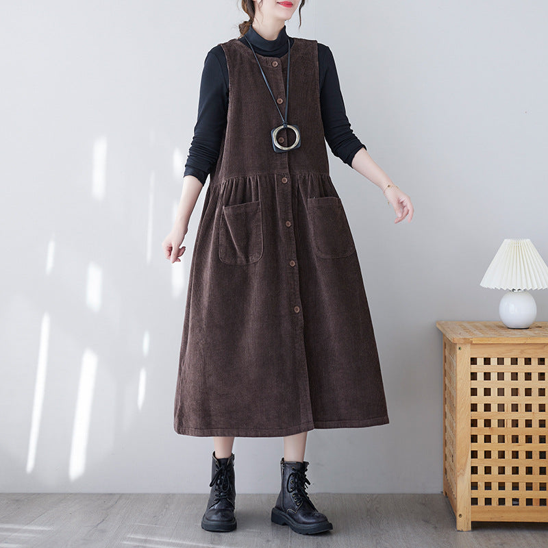 Colette Corduroy Pinafore Maxi Dress