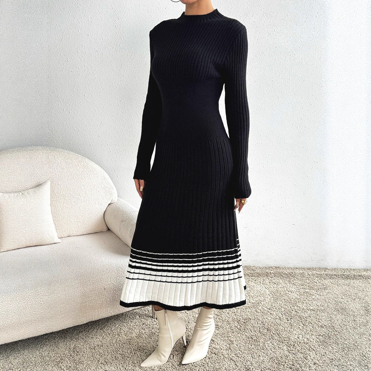 Manon Striped-Hem Ribbed Knit Dress