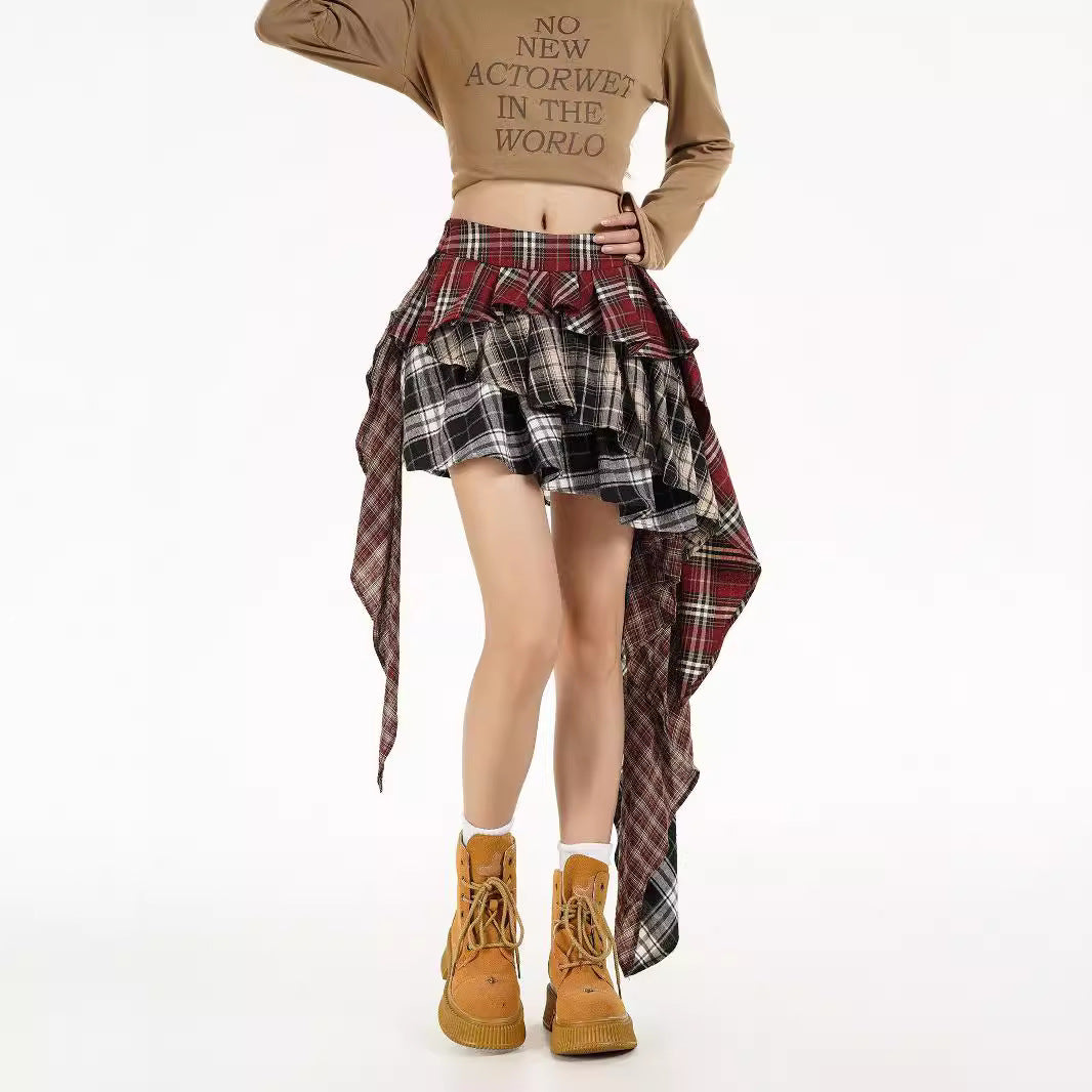 Sabine Plaid Asymmetric Mini Skirt