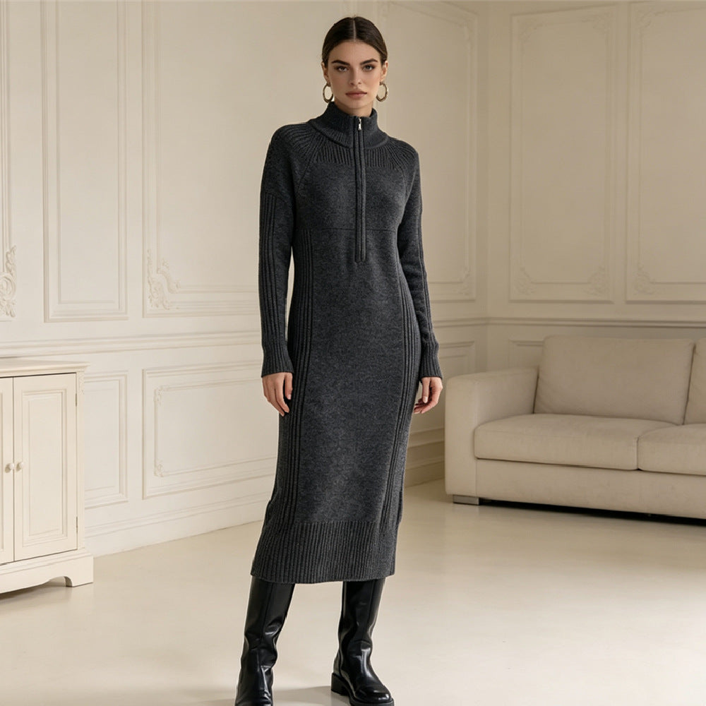Clarisse Half-Zip Knit Midi Dress