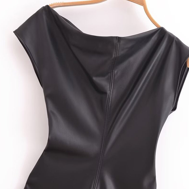 Anaïs Asymmetric Faux Leather Midi Dress