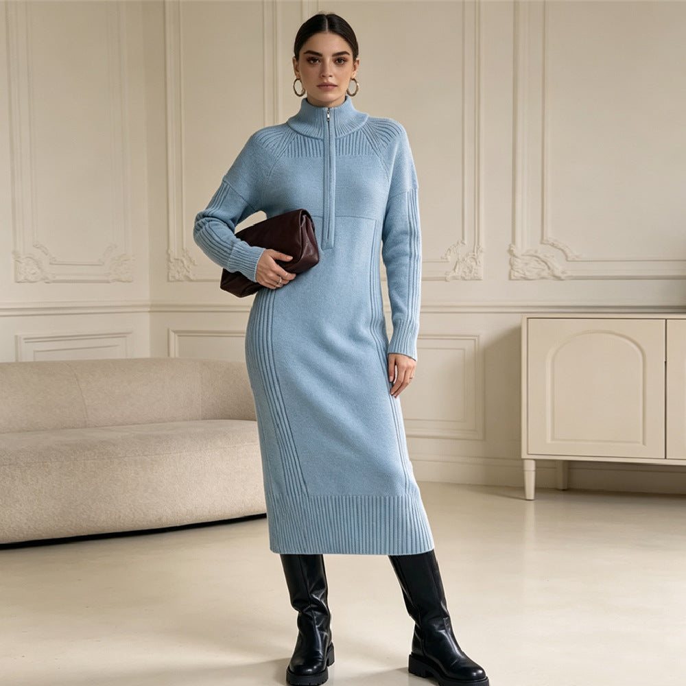 Clarisse Half-Zip Knit Midi Dress