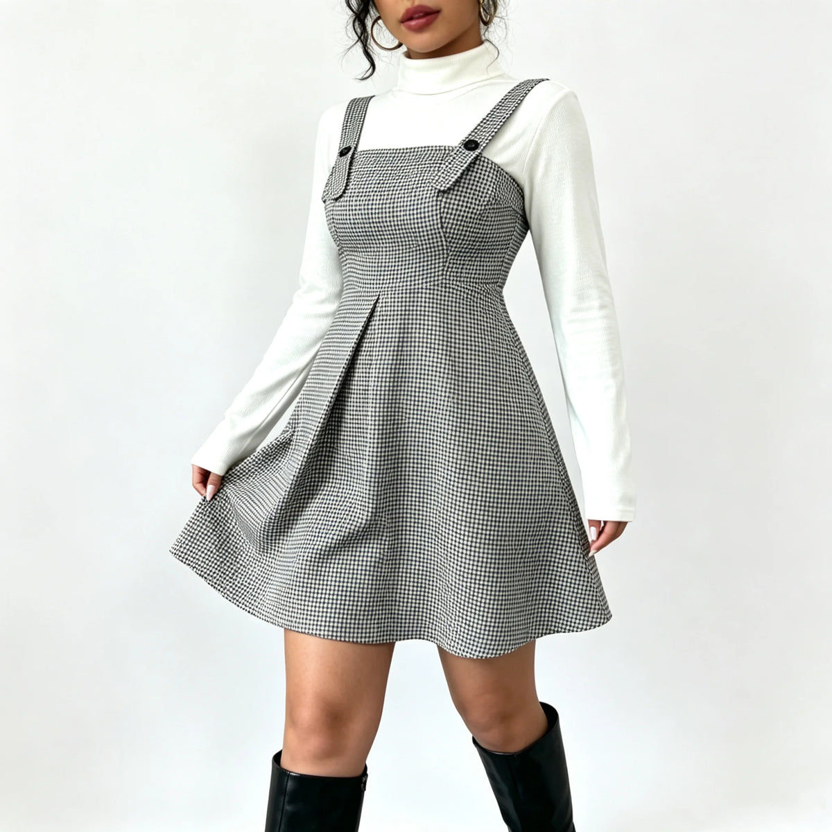 Pauline Houndstooth Pinafore Dress