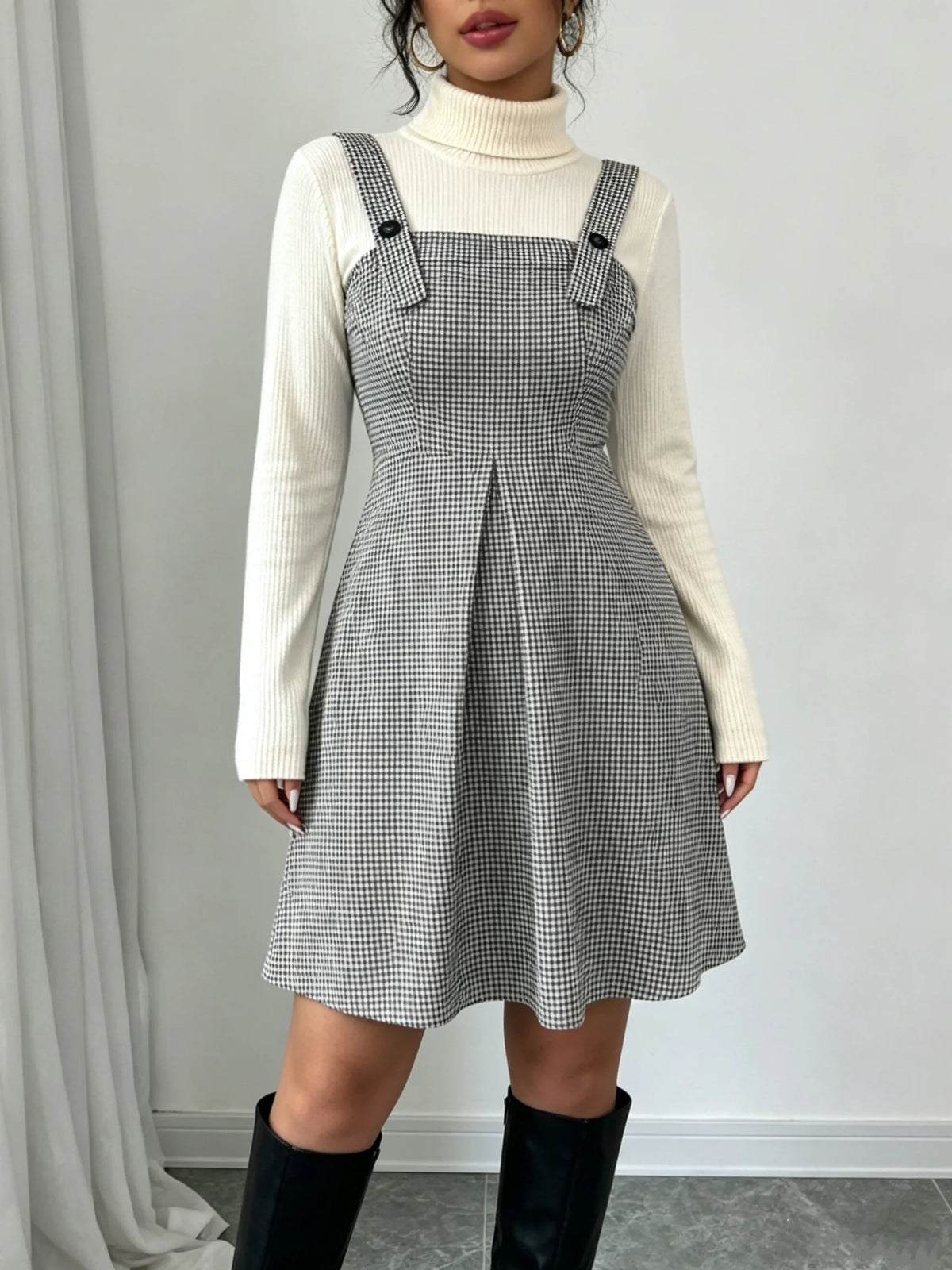 Pauline Houndstooth Pinafore Dress