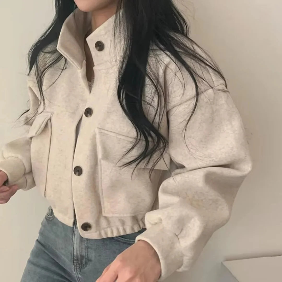 Estelle Stand-Collar Cropped Jacket