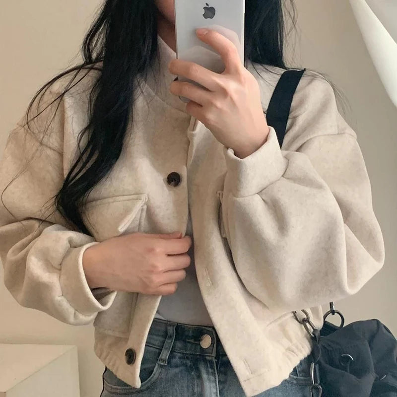Estelle Stand-Collar Cropped Jacket