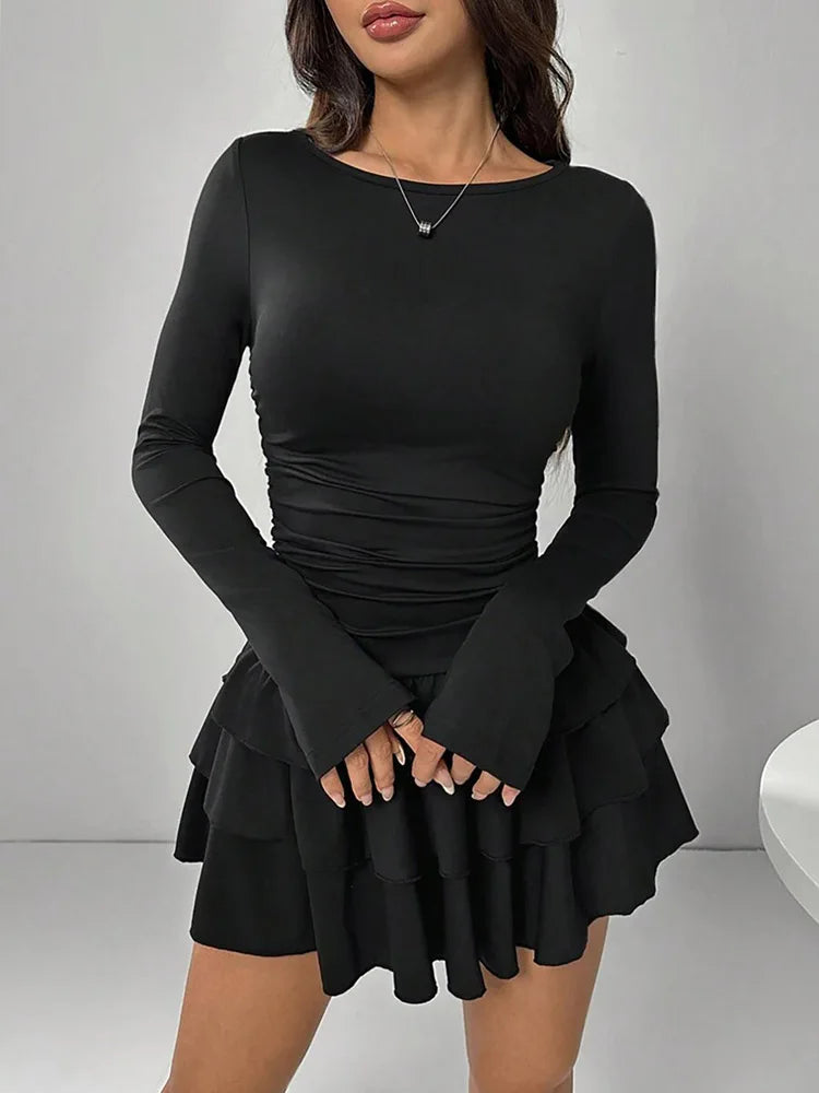Rosalie Ruffle-Tier Flare-Sleeve Dress