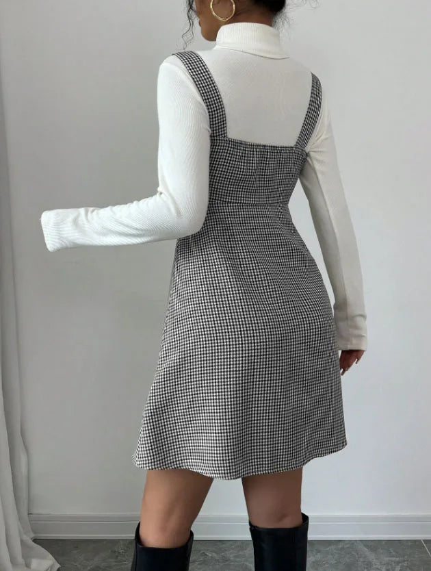 Pauline Houndstooth Pinafore Dress