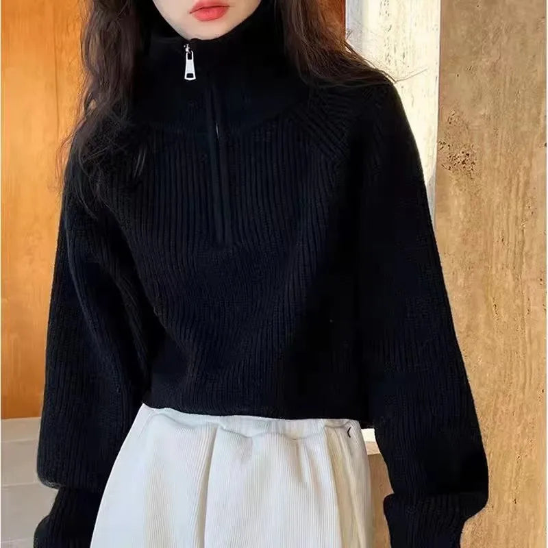 Inès Half-Zip Cropped Knit Sweater