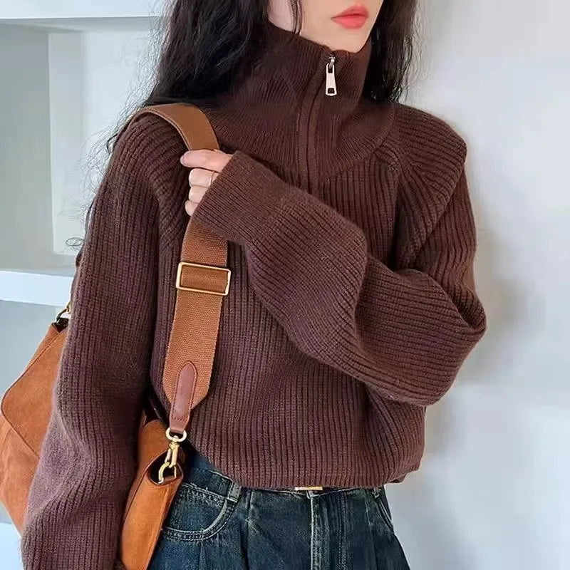 Inès Half-Zip Cropped Knit Sweater