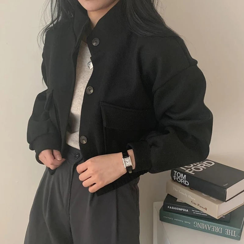 Estelle Stand-Collar Cropped Jacket