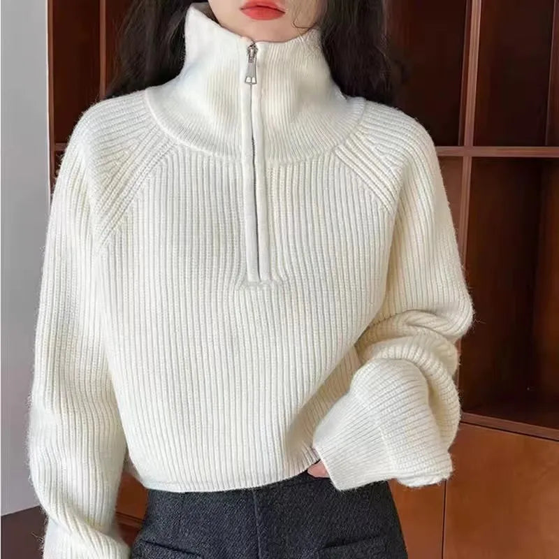 Inès Half-Zip Cropped Knit Sweater
