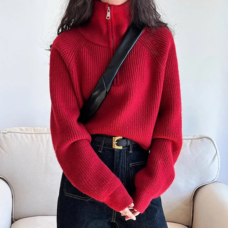 Inès Half-Zip Cropped Knit Sweater