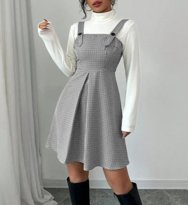 Pauline Houndstooth Pinafore Dress