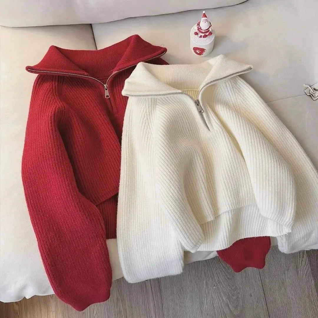Inès Half-Zip Cropped Knit Sweater
