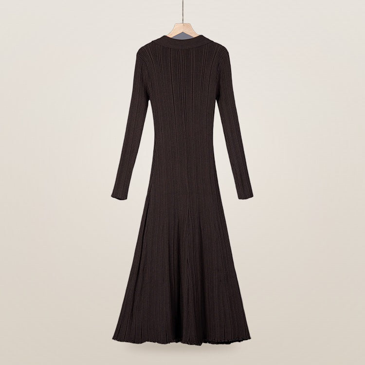 Amandine polo-collar knit maxi dress in brown