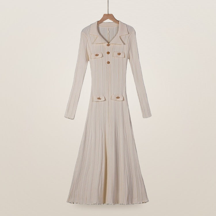 Amandine polo-collar knit maxi dress in apricot, flat view