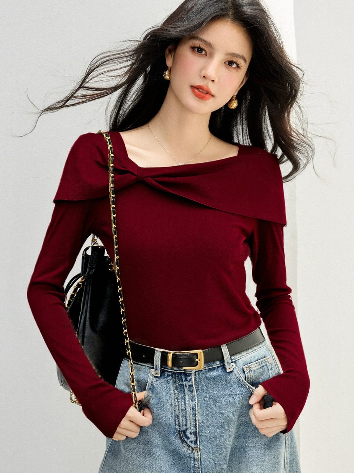 Aria off-shoulder sweater in soft cream knit, long sleeves
