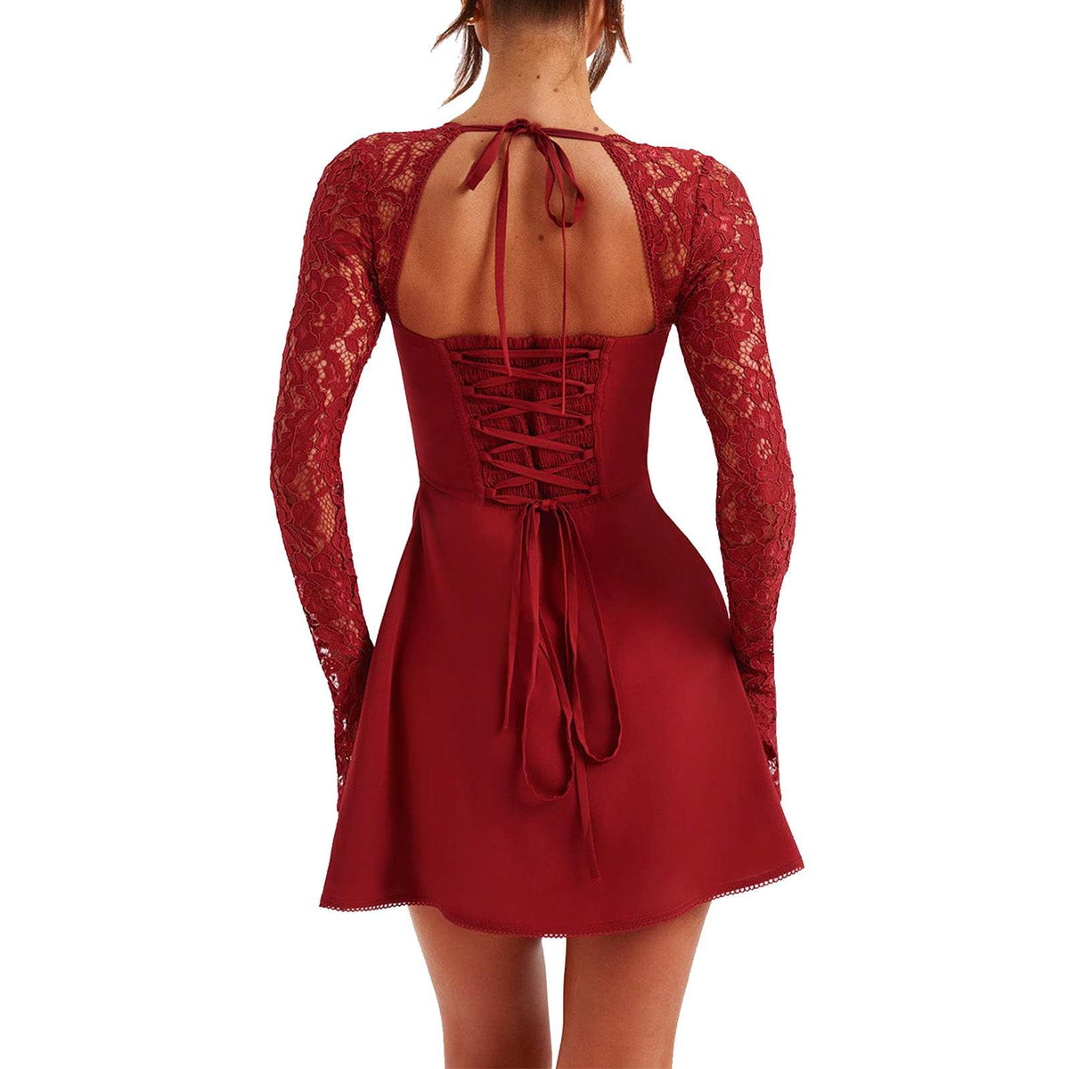 Valentine Lace Open-Back Mini Dress