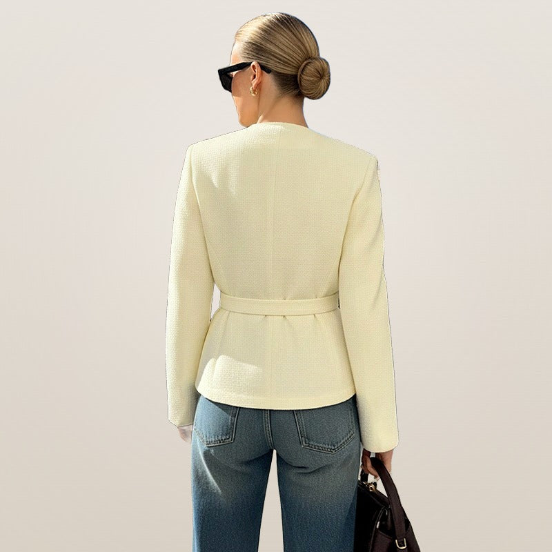 Bérénice belted blazer in beige, back view