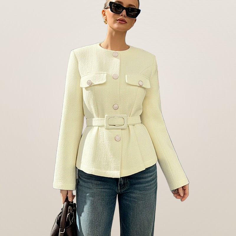 Bérénice belted faux suede blazer in beige