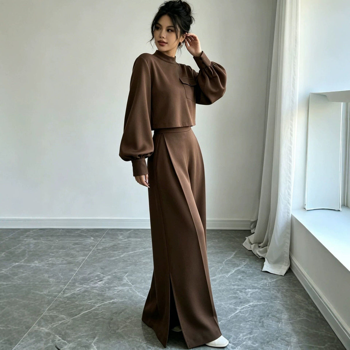 Céline matching two-piece set in a solid colourway, regular fit through the body