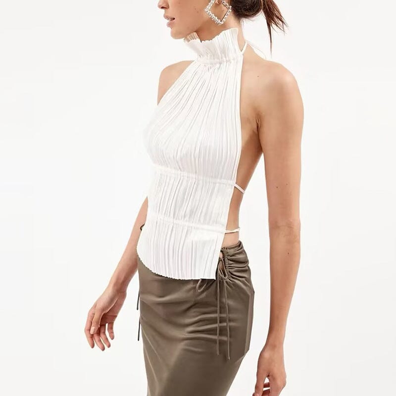 Léonie fitted sleeveless top showing the lace-up open back detail