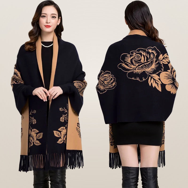Isabeau poncho in navy, front and back