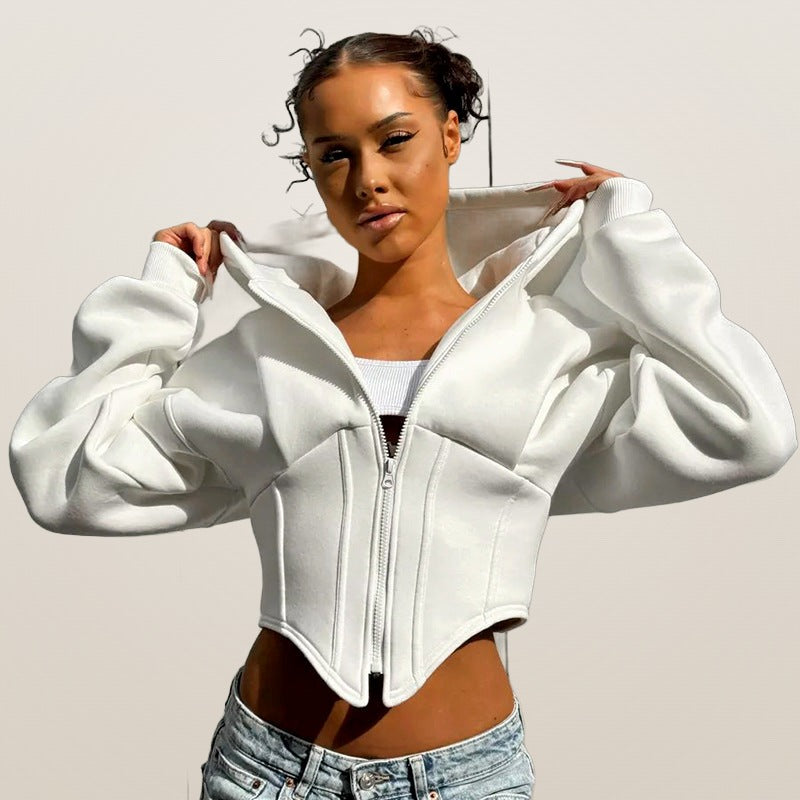 Zoé fleece zip-up hoodie in white