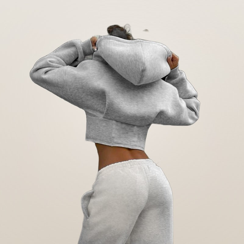 Zoé fleece hoodie in grey, back view